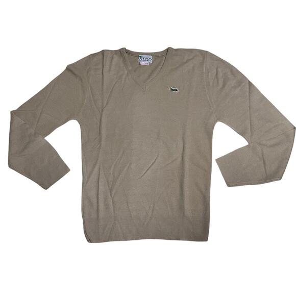 Izod Lacoste V-Neck Long Sleeve Sweater 100% Cashmere Wool Tan READ MEASUREMENTS - Picture 1 of 7